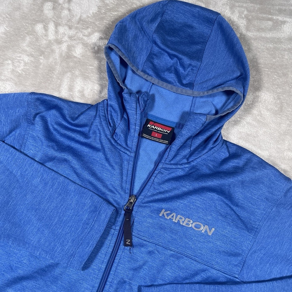 Karbon Men's Full Zip Hoodie Size Large Blue Pockets Reflective Accents